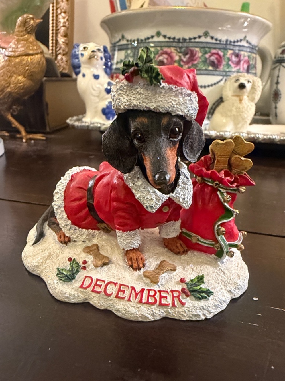 Dachshund December Holiday Figurine in Red by the Danbury Mint